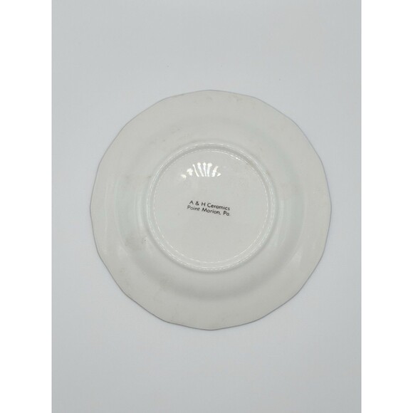 MTHS 1939-1964 A&H Ceramics PA Thanksgiving White Maple Leaf Silver Trim Plate - Picture 2 of 4